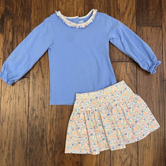 Trotter Street Kids Long-Sleeve Blue Floral Skort Set - Picture 2 of 6